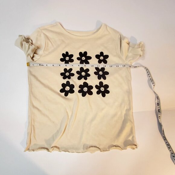Cat & Jack L 10/12 Girls Beige T-Shirt With Black Smiley Flowers Print - Picture 2 of 7